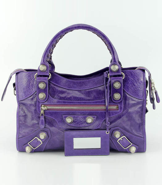 Balenciaga Motorcycle City bag in cuoio viola Olio (bianco Nail